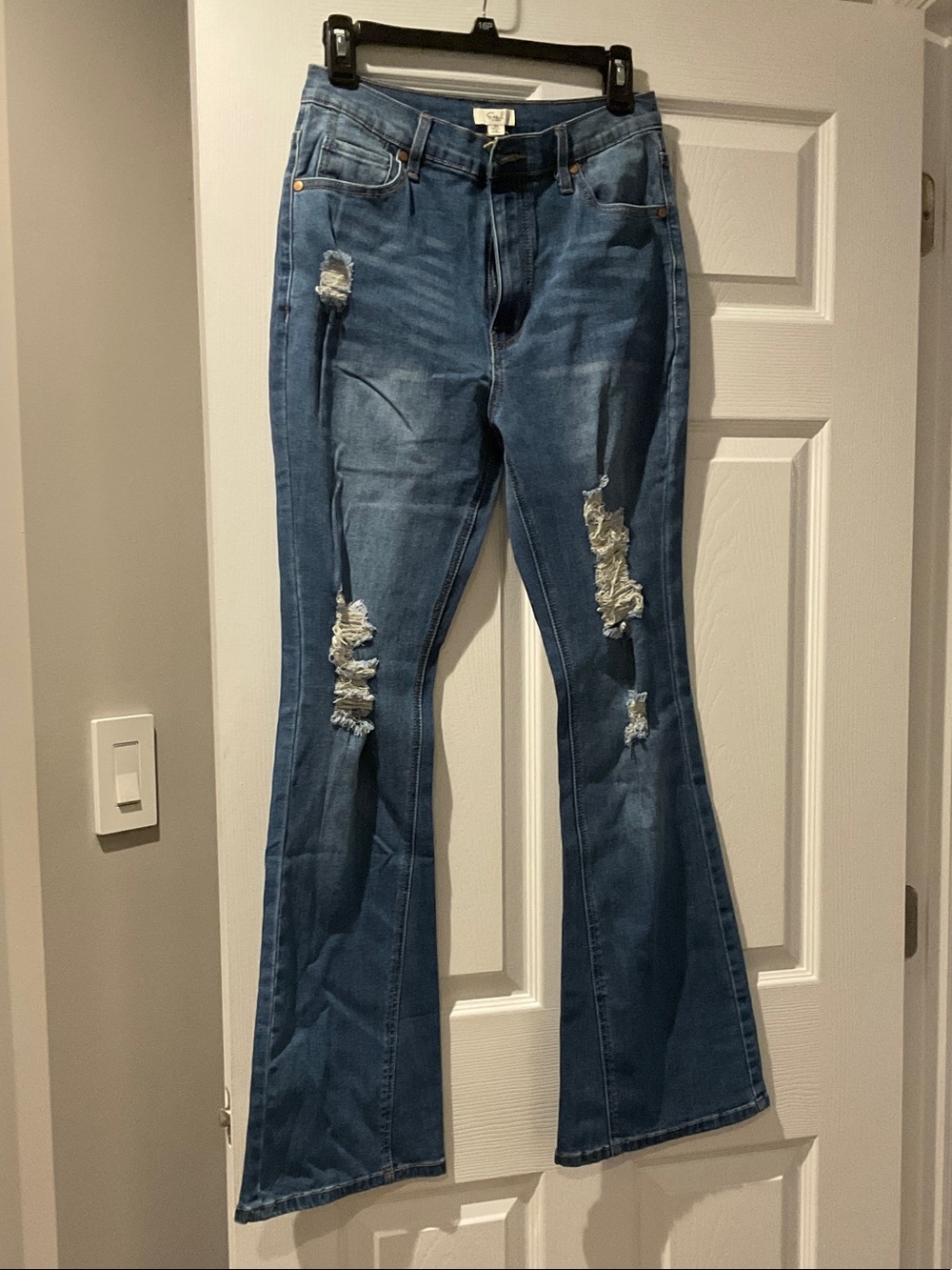 High-Rise Distressed Flared Jeans - Blue